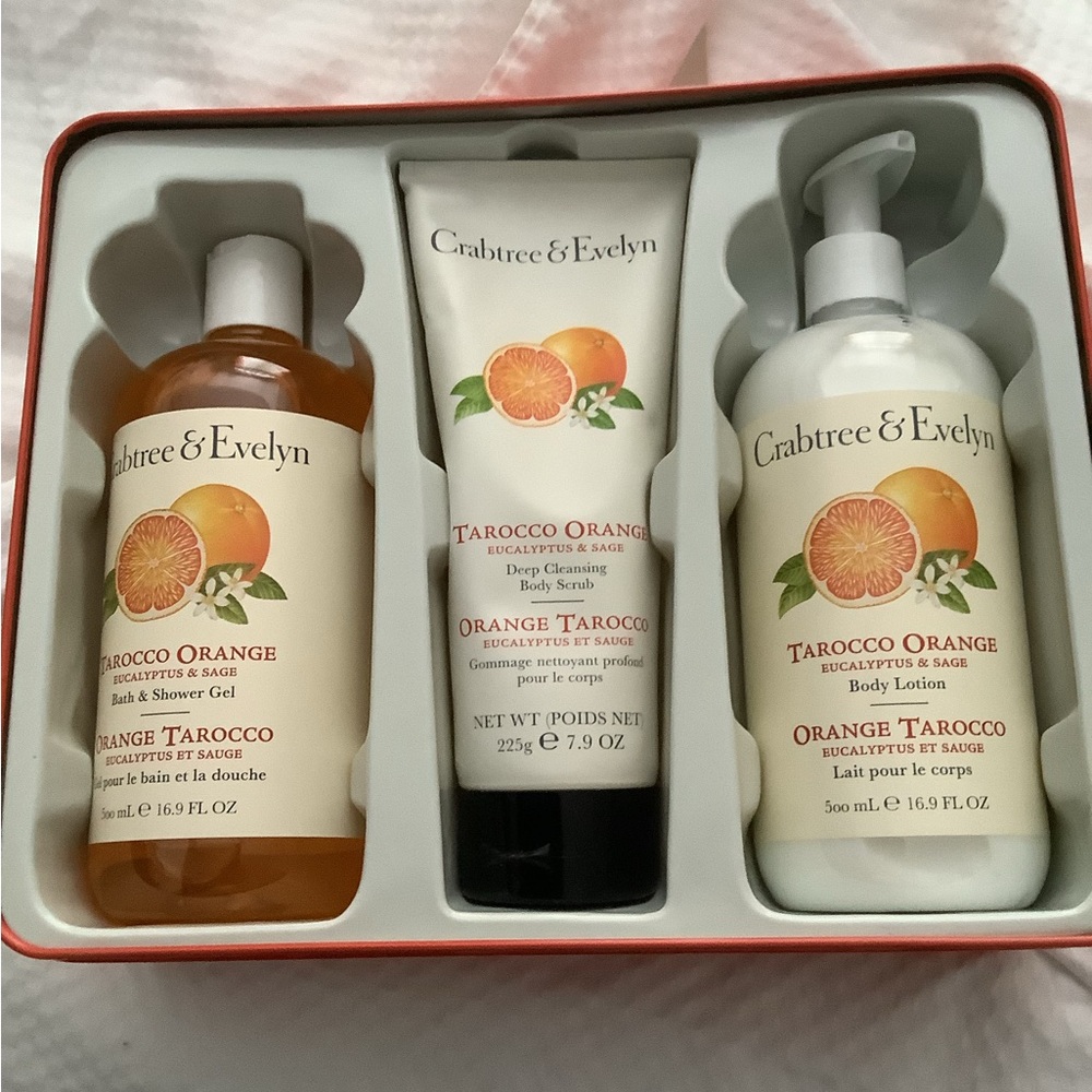 NWT Crabtree & Evelyn Tarocco Orange Body Wash Set with box